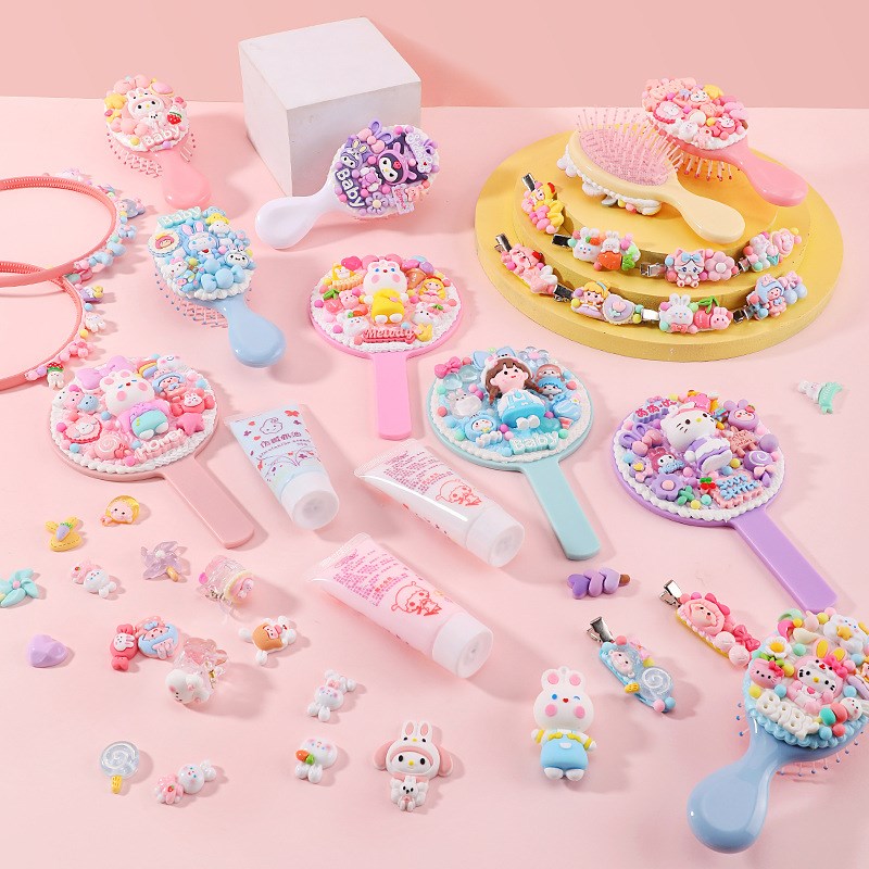 儿童奶油胶咕卡套装发夹梳子女孩手工diy咕咕乐梳妆镜子材料包