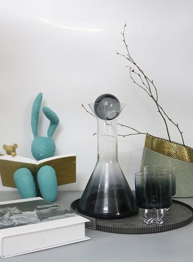 轻奢现代样板间不规则金属皮革托盘售楼处客厅餐厅桌面收纳摆件