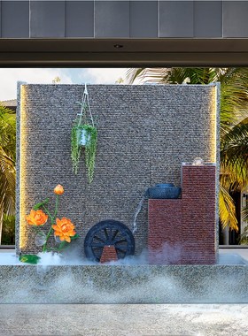 石材定制水幕墙现代简约庭院造景户外水景瀑布喷泉流水墙水池装饰