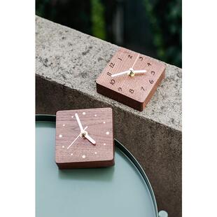 桌面摆钟黑胡桃镶铜座钟实木装饰静音简约床头钟表摆放式木质