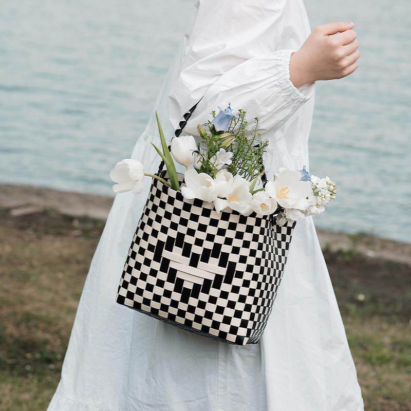 莫语 编织收纳篮 ins风手提篮包 时尚购物篮户外田园大号野餐篮子