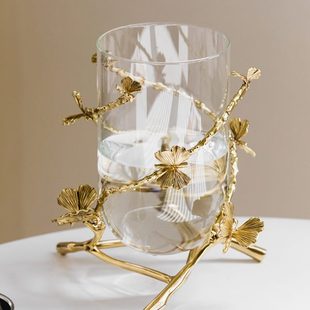 收獲小屋輕奢黃銅玻璃花瓶客廳電視柜插鮮花水培植物擺件桌面裝 飾