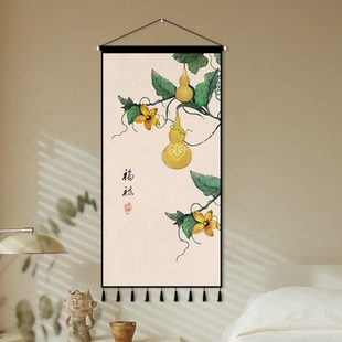 饰画挂布背景布画葫芦玄关福布艺新中式 布装 背景墙挂画五临挂毯门