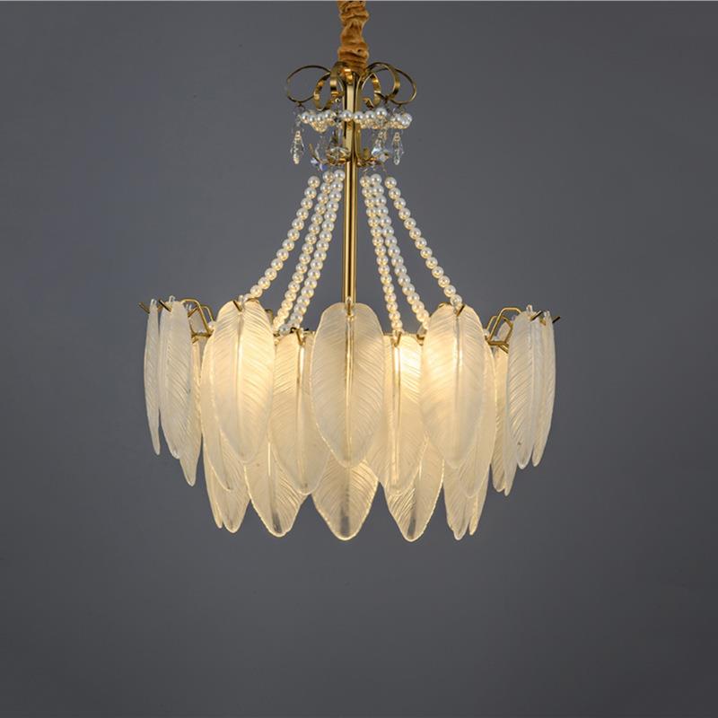 客厅吊灯法式创意复古珍珠羽毛玻璃灯简约现代轻奢水晶卧室饭厅灯