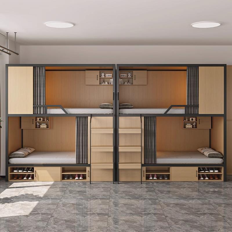 简约太空舱上下床职工宿舍高低双层床青旅民宿钢木结合铁艺床1米2