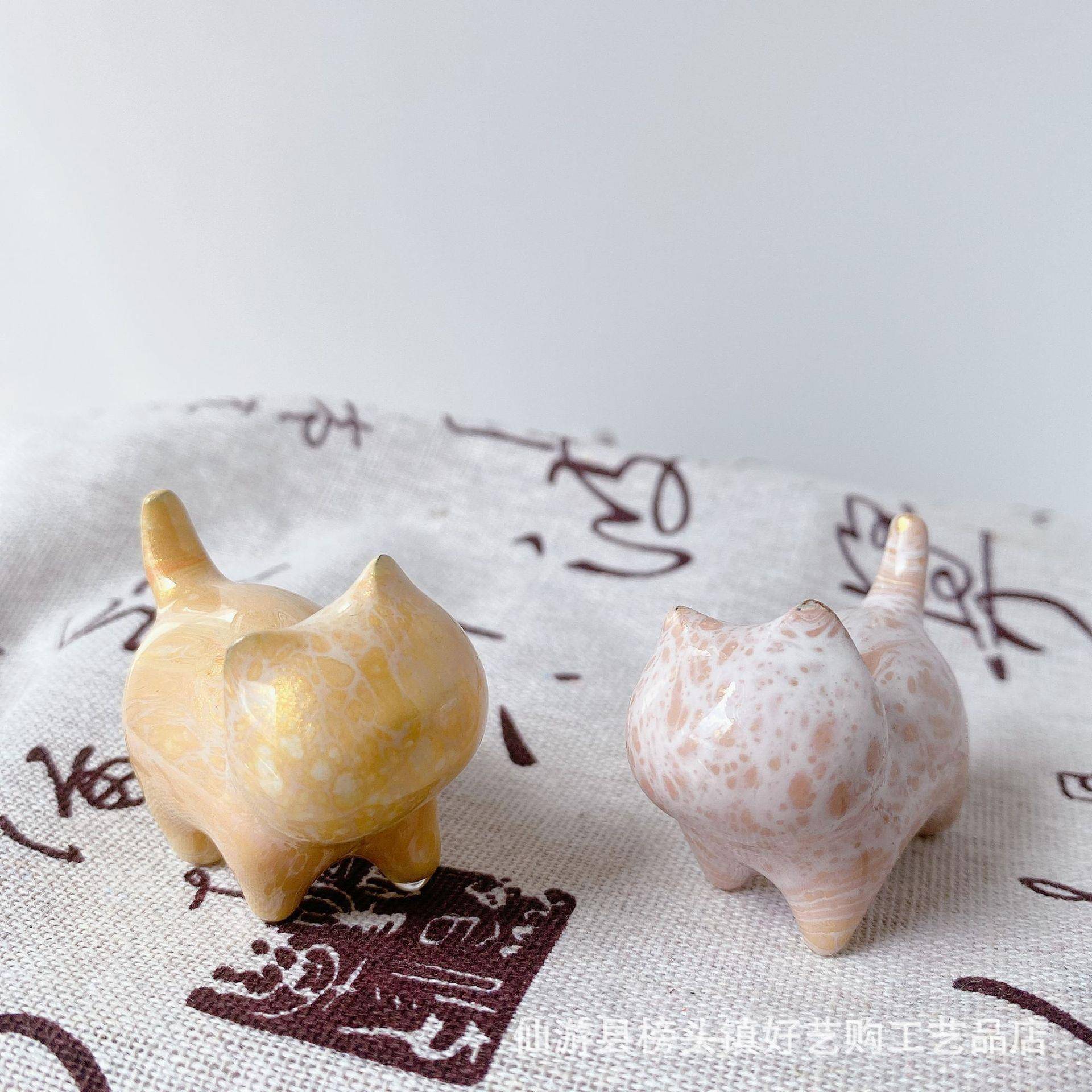 檀木大漆动物流体摆件猫小姐猫先生家居装饰品桌面工艺品创意送礼