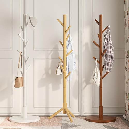 实木衣架落地衣帽架卧室家用挂衣架简易立式挂衣杆网红室内挂包架