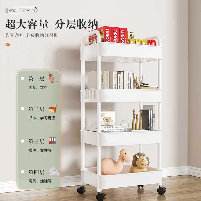 桌下书架办公室桌面置物架带轮可移动落地宿舍简易收纳柜子小推车