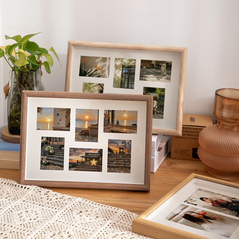 木质相框洗照片做成9宫格相框多孔卡纸摆台情侣闺蜜油画棒diy画框