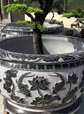 石雕青石鱼缸仿古石头花