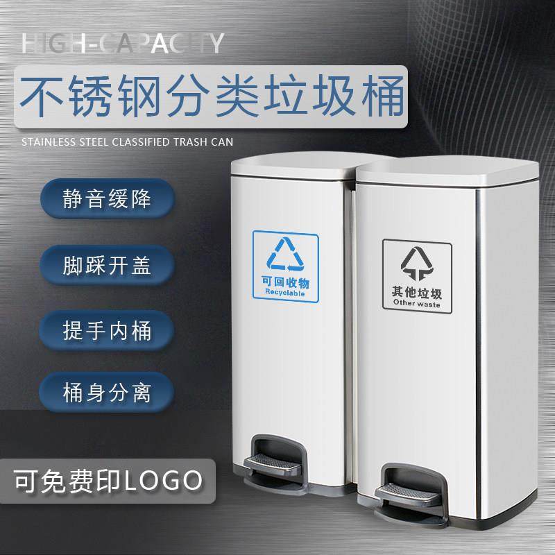 分类垃圾桶不锈钢大号医院公共场合办公室家用带盖子脚踏踩拉圾箱