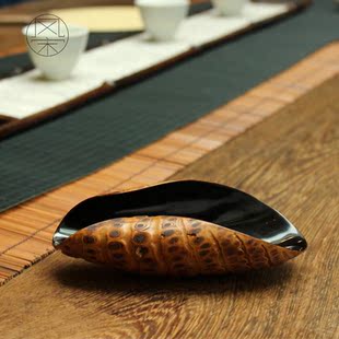 风宋日式竹根大漆茶则 中式功夫茶具茶道配件 满钉竹茶则手工擦漆