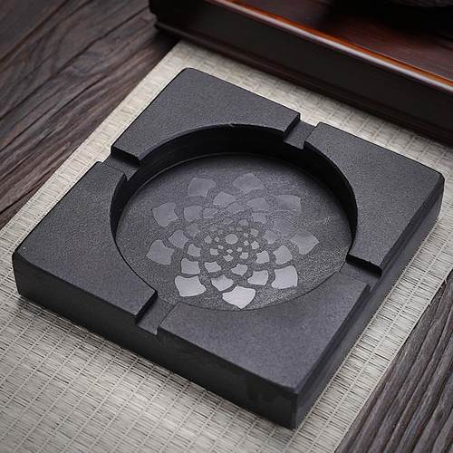 乌金石四方烟灰缸家用客厅石制烟灰缸办公室中式大号个性烟灰缸
