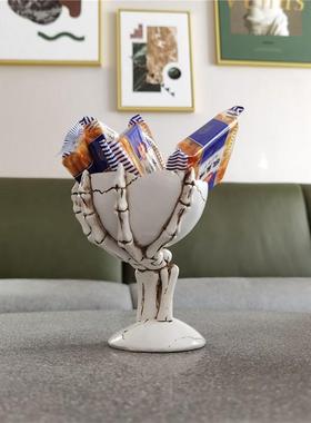 新品骷髅手头骨小果盘糖果碟台面整理收纳盘创意家居装饰摆件包邮