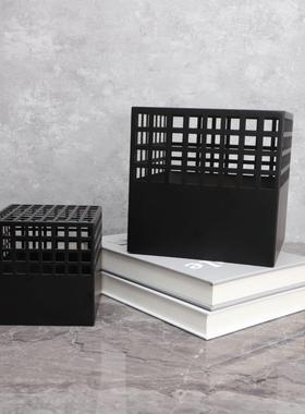 新中国风黑色多孔方形金属镂空装饰样板房销售部门酒柜桌面家居装