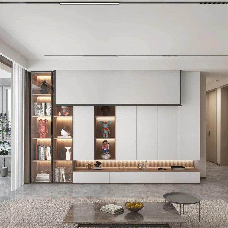 香港全屋定制多功能电视柜投影书柜顶轻奢现代风新款灯光全国落地
