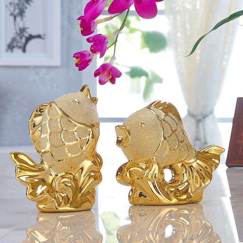 高档陶瓷鱼小摆件轻奢家居饰品可爱动物招财现代北欧金色创意简约,家居饰品,装饰摆件,淘宝优惠券,粉丝福利购,淘宝优惠卷