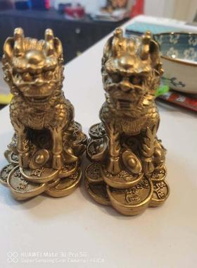 镇宅摆件客厅阳台招财麒麟一对纯铜大号坐钱路冲天斩反弓壁刀缺角