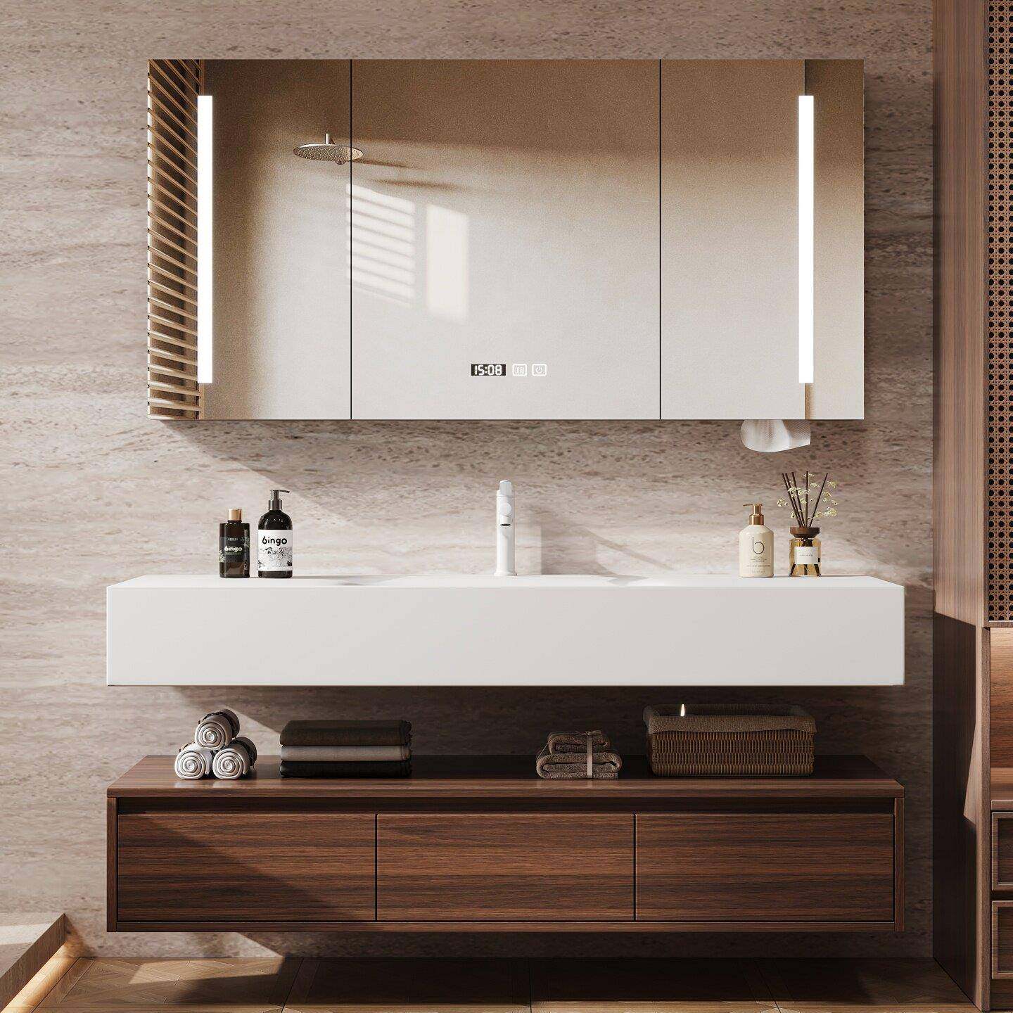 智能酒店风浴室柜岩板热弯一体盆胡桃木洗漱台洗手池洗脸盆柜组合,家装主材,浴室柜组合,淘宝优惠券,粉丝福利购,淘宝优惠卷