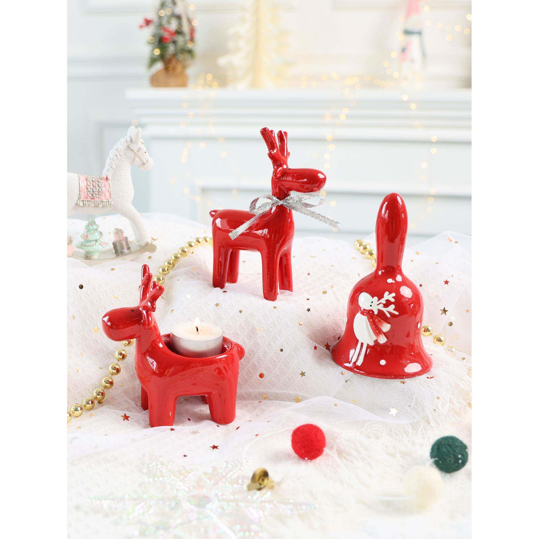 韩国modern house陶瓷圣诞小鹿桌面摆件麋鹿烛台圣诞节装饰品礼物