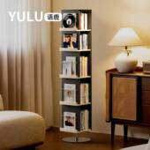 黑白旋转书架杂志架落地旋转书报架实木书架奶油风全身全身镜一体