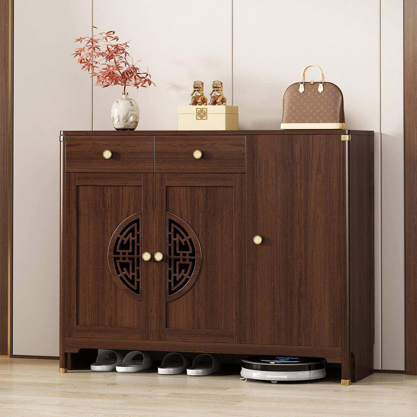 新中式实木鞋柜带挂衣架一体靠墙收纳柜进门口玄关门厅柜储物柜子,住宅家具,鞋柜,淘宝优惠券,粉丝福利购,淘宝优惠卷