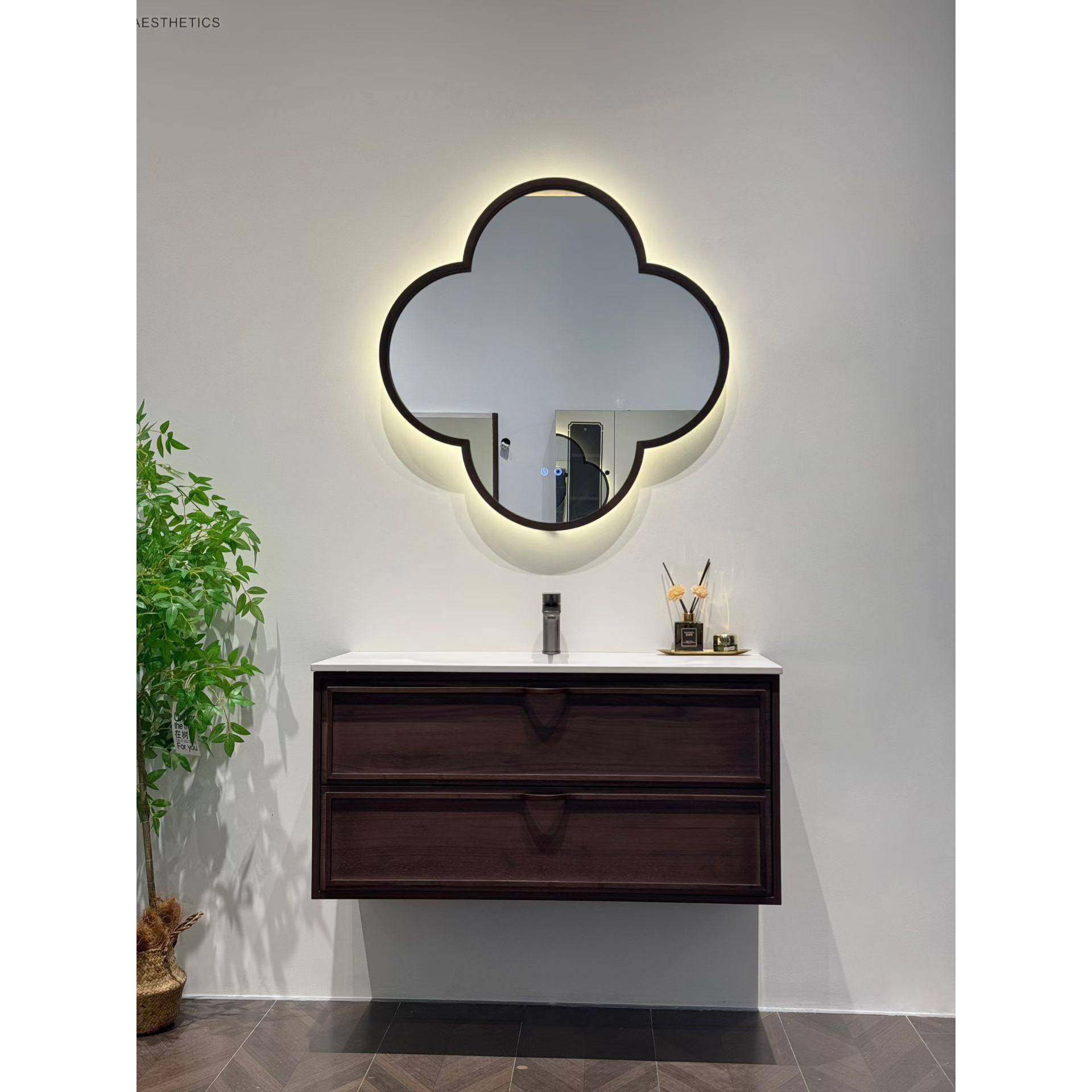 卡斯楠木胡桃色实木烤漆陶瓷一体浴室柜组合卫生间岩板热弯洗手盆,家装主材,浴室柜组合,淘宝优惠券,粉丝福利购,淘宝优惠卷