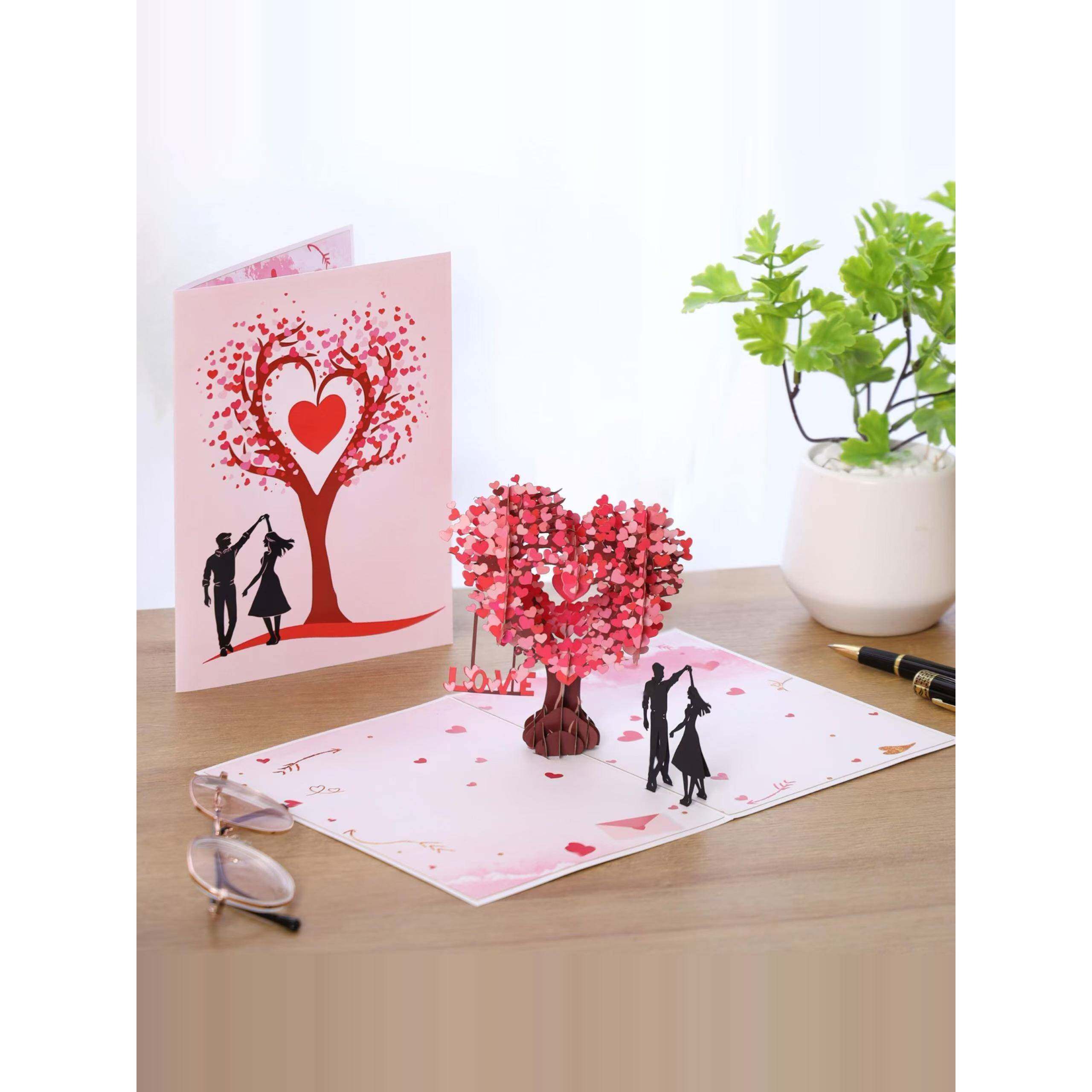 跨境情人节3D心形立体贺卡爱心树祝福贺卡送女友礼物卡片婚礼请帖