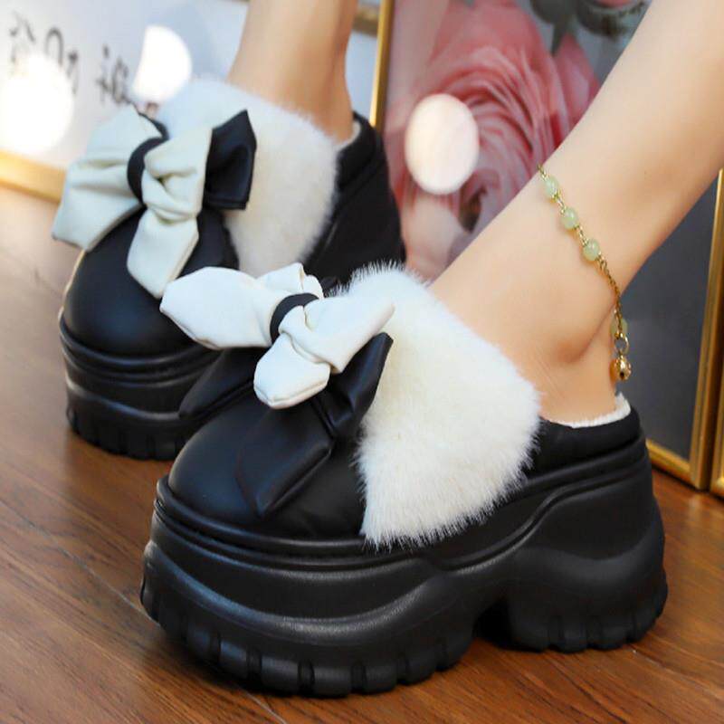 新款棉拖鞋女冬季时尚高跟鞋室内防水居家月子保暖厚底防滑棉拖鞋