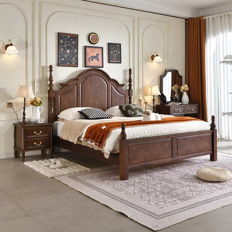 美式实木床1米8大床现代简约家用主卧双人床复古气压高箱储物床