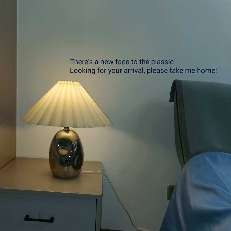 石头玻璃百褶伞波浪形花瓣台灯现代复中古欧式床头窗台桌上灯照明