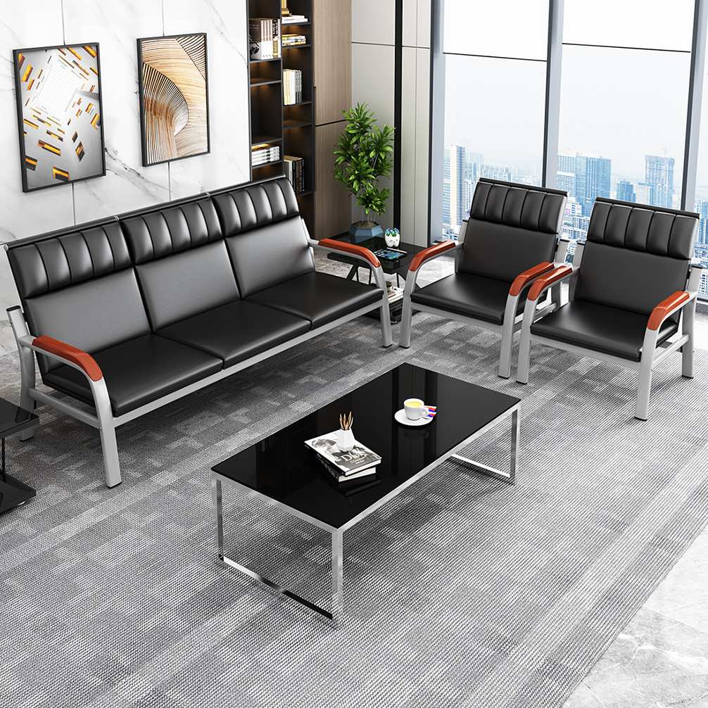 简易办公沙发茶几组合商务接待简约现代办公室三人位铁架排椅沙发