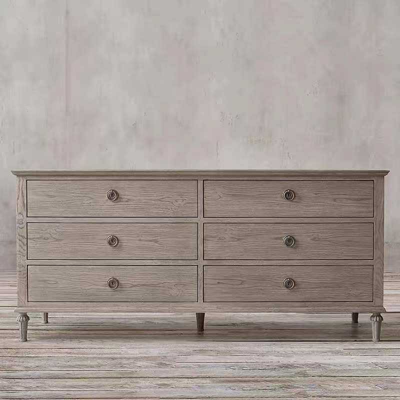 实木复古五斗柜抽屉收纳柜装饰柜简约现代卧室欧美式做旧储物柜子