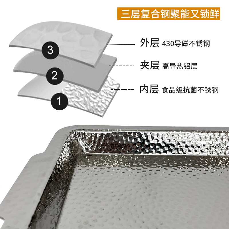 三层钢烤鱼盘专用锅长方形家用烤鱼炉商用海鲜大咖酒精烤鱼托盘