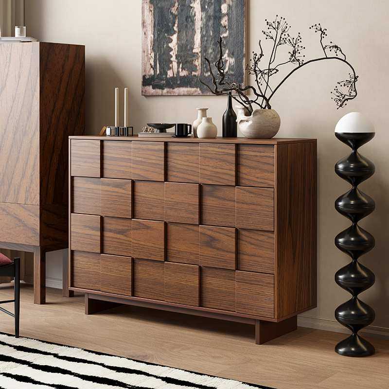 中古风斗柜实木玄关柜五斗柜卧室储物六斗柜轻奢客厅木色收纳边柜