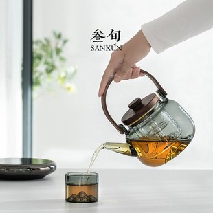 叁旬煮茶壶围炉煮茶器玻璃耐高温烧水泡茶壶家用小型电陶炉煮茶炉
