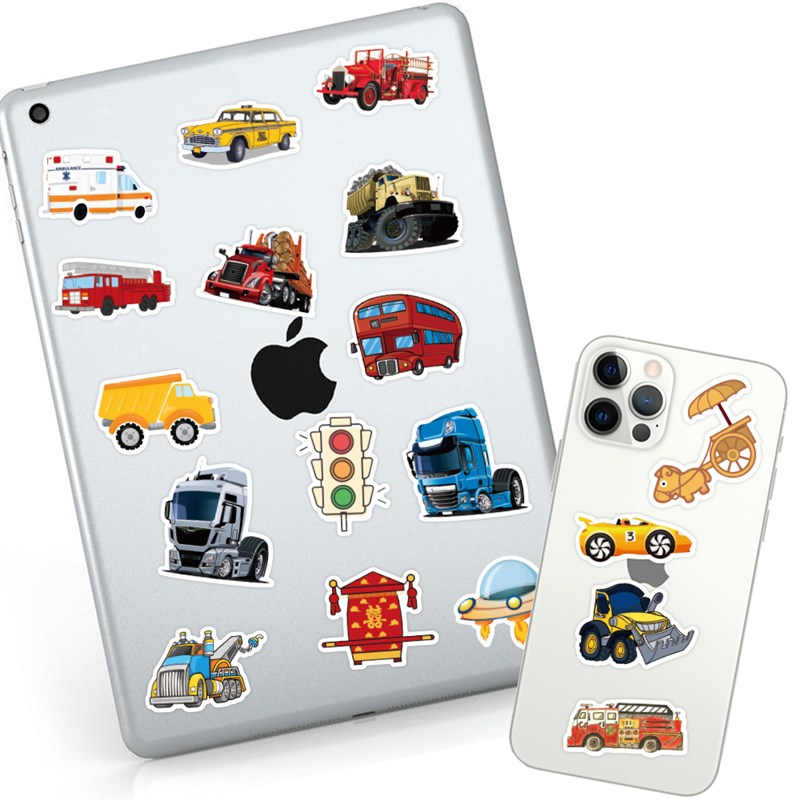 可爱卡通交通工具工程车汽车挖机儿童文具水杯奖励防水装饰小贴纸