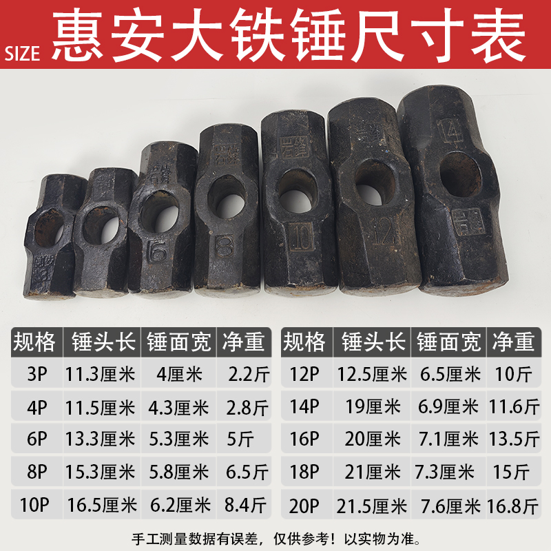 惠安大锤八角铁锤头高强度岩峰工地矿山石工锤6 8 10 12 22p磅锤