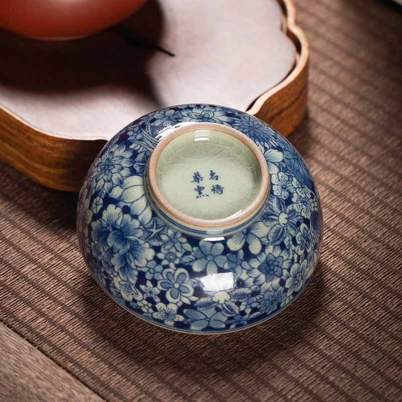 名悟柴窑青花普洱杯 手绘万花主人杯 内外画全满高端釉下陶瓷茶杯,餐饮具,茶杯,淘宝优惠券,粉丝福利购,淘宝优惠卷