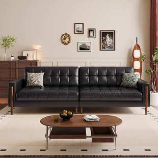法式中古兰德克纳沙发油蜡皮实木三人沙发客厅家用小户型直排沙发