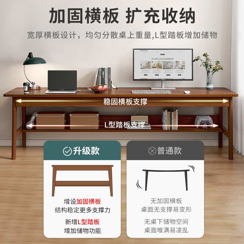 双人电脑桌台式家用书桌学生卧室写字桌简易办公桌实木腿长条桌子