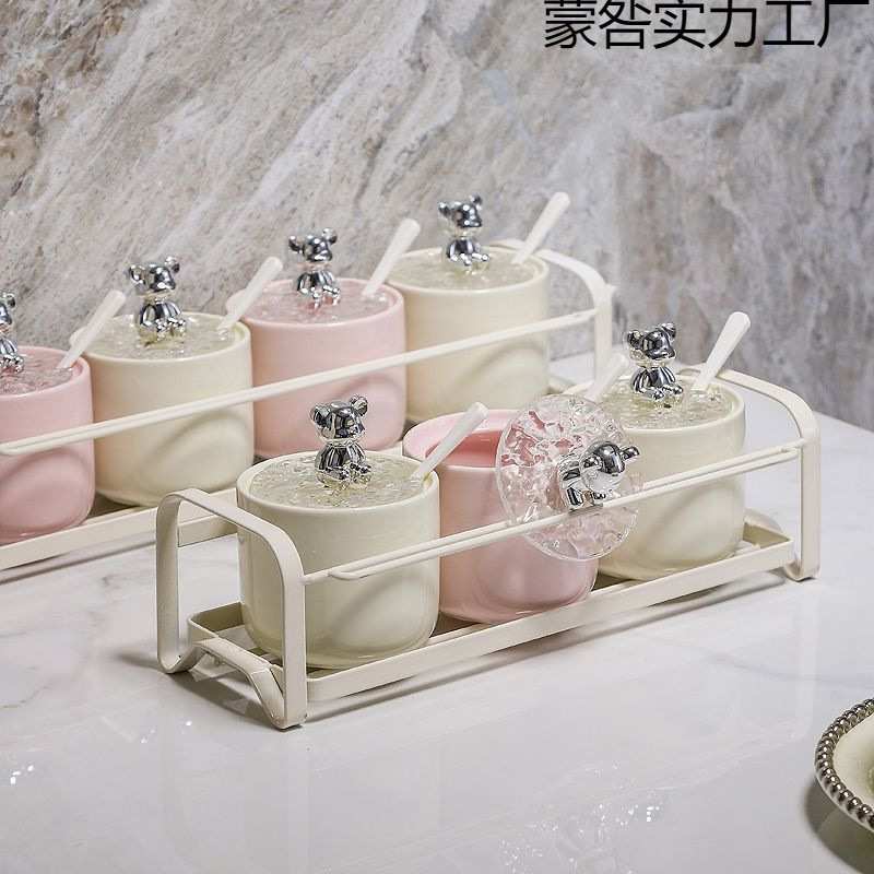 陶瓷调味罐调料盒套装家用厨房调味瓶辣椒盐罐子收纳置物架可挂墙