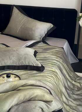 中式100天丝莱赛尔四件套绿色夏季凉感数码印花1.8床被套床上用品