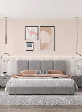 fLE现代简约民宿布艺床设计师样本间现做床北欧轻奢墨绿色丝绒双