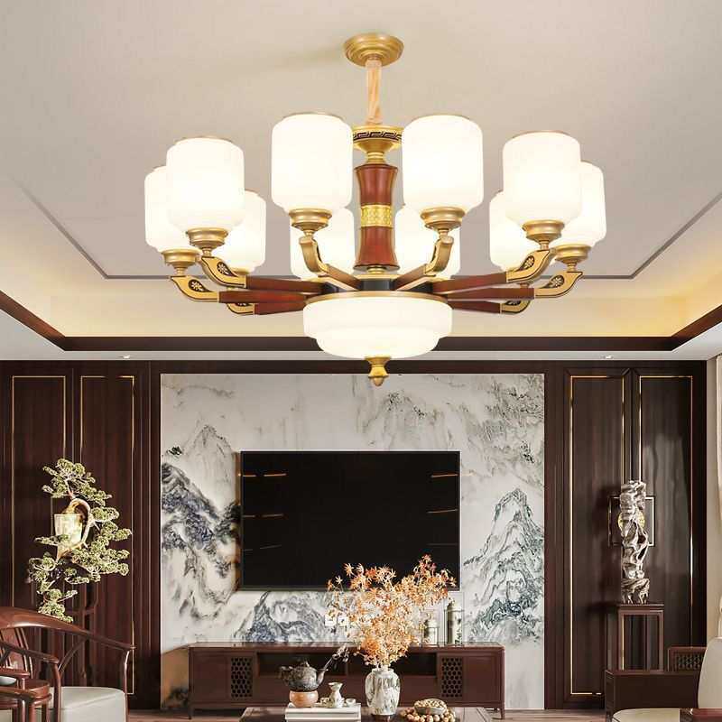 新中式吊灯客厅灯家用大气中国风禅意实木餐厅灯别墅全屋套餐灯具