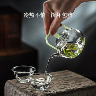 女士小泡茶壶玻璃耐高温家用花茶红茶茶漏一体西施单壶一人提梁壶