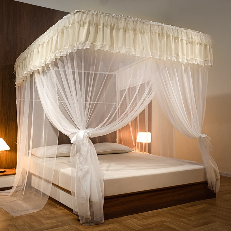 2024新款高级公主风法式蚊帐家用卧室u型伸缩支架落地三开门床幔