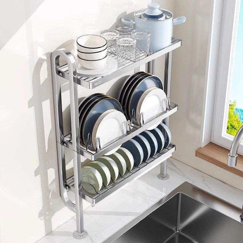 不锈钢厨房置物架免打孔贴墙水槽夹缝碗盘收纳架多功能碗碟沥水架,厨房/烹饪用具,碗架,淘宝优惠券,粉丝福利购,淘宝优惠卷