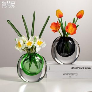 饰高级玻璃花瓶轻奢摆件客厅样板房琉璃餐桌简约感创意插花 花器装