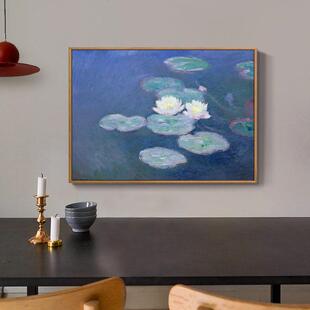 二狗姑娘 莫奈傍晚两朵睡莲2幅 欧式客厅餐厅装饰画墙壁画挂画